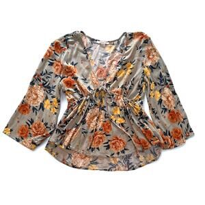 American Eagle Floral V-Neck Tie Front Blouse – Size Small | Cottagecore Preppy